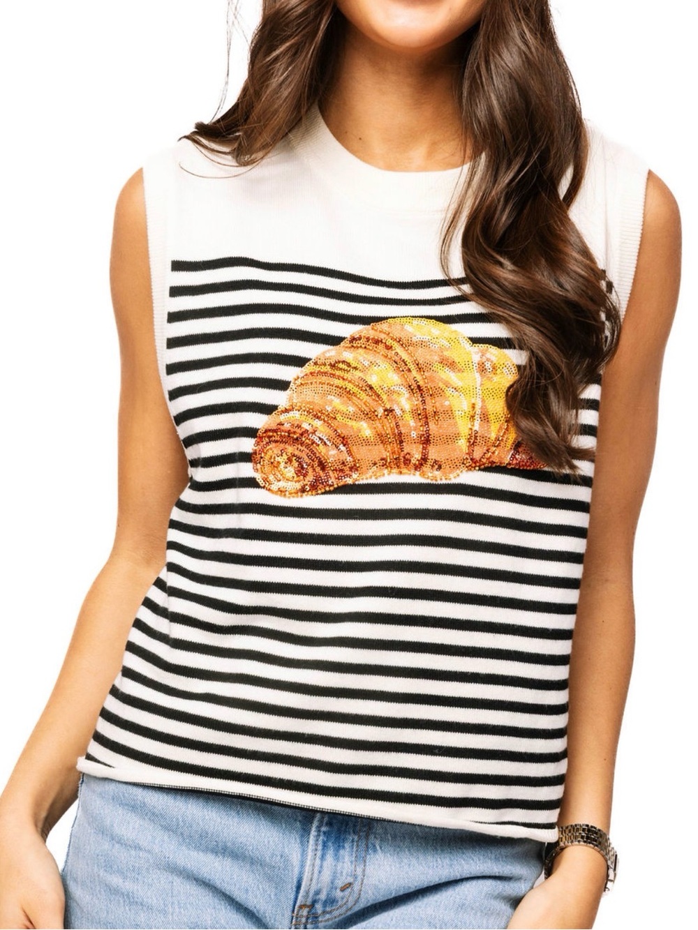 Queen of Sparkles Striped Knit Croissant Tank